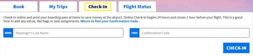 A screenshot of Spirit Airlines online check-in page