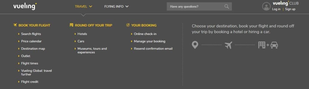 A screenshot of Vueling’s online cancellation option via Manage your booking