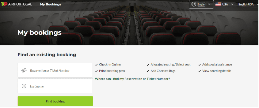 A screenshot of TAP Portugal My bookings page for changing flights online