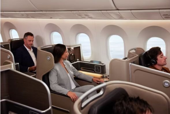 A photograph showing Qantas Business Class seats